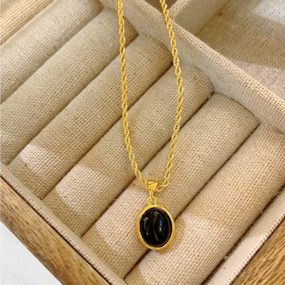 💎24K Gold Necklace*Black Onyx Necklace*Vintage Necklace *Gold Vermeil Necklace
